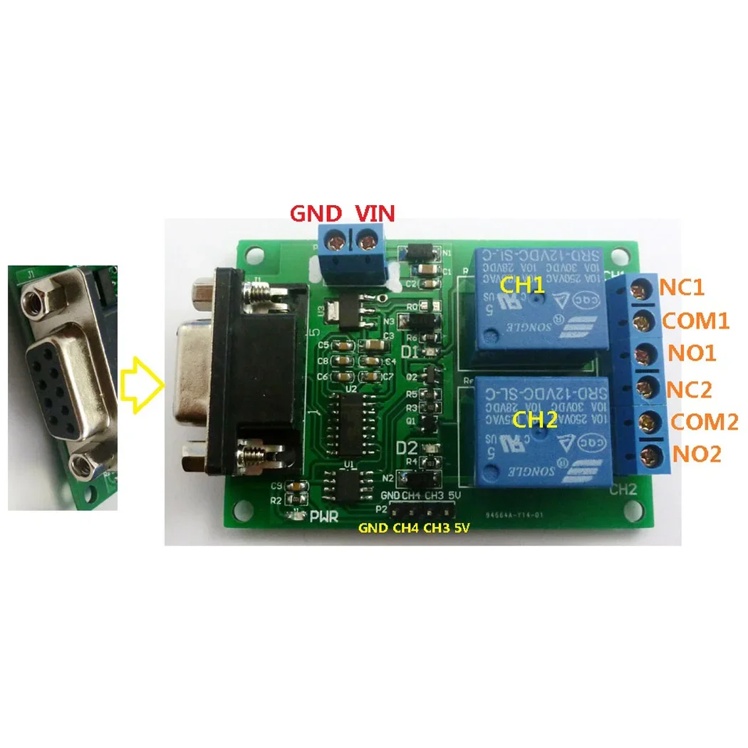 

TB351 2 Channel DC 12V Serial Port Relay Module PC Computer USB RS232 DB9 RS485 Uart Remote Control Switch Board Smart Home