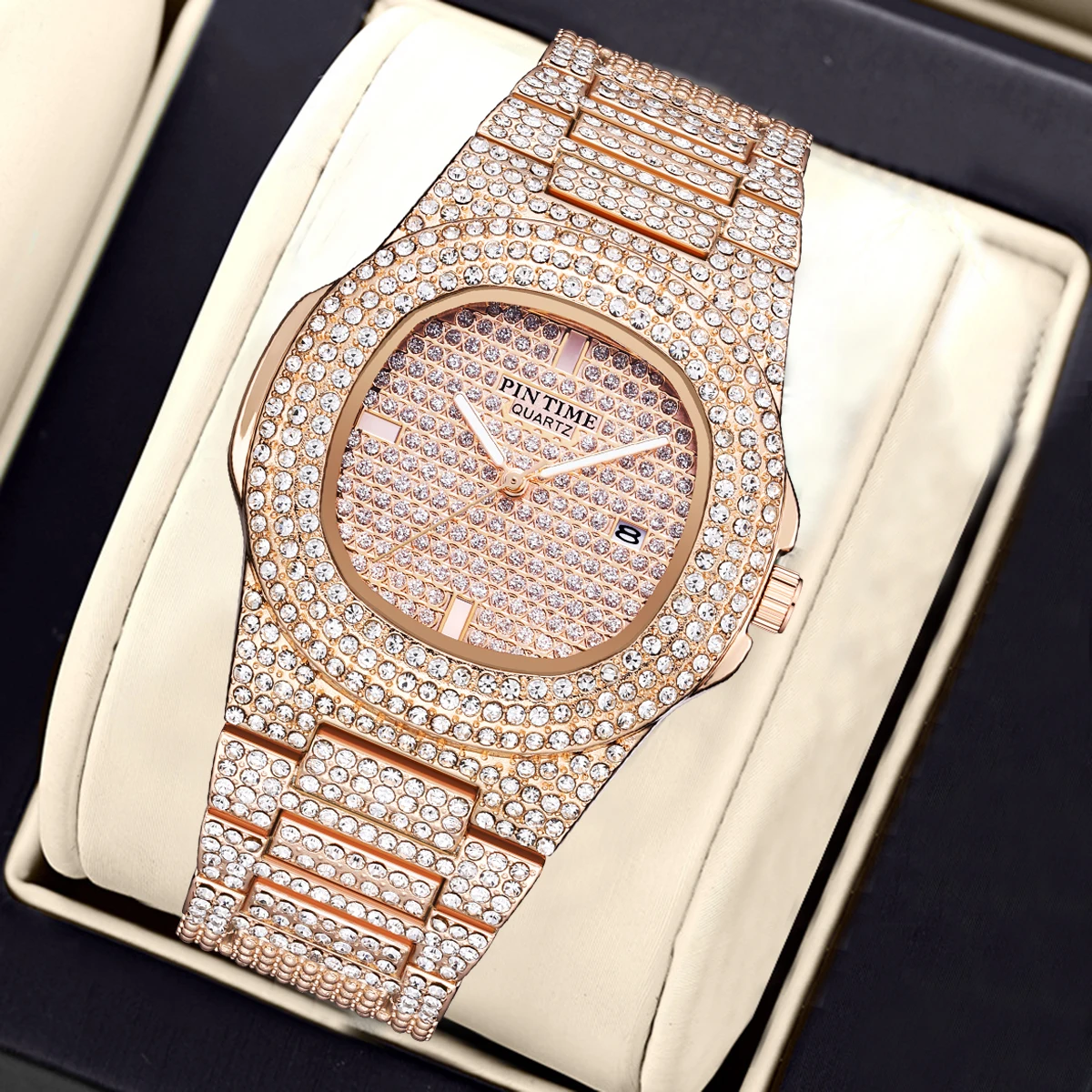 Droshipping Quartz Watches For Men Luxury Diamond Men's Watch Fashion Hip Hop Hand Clock Men Watches with Diamonds Wrist Watch