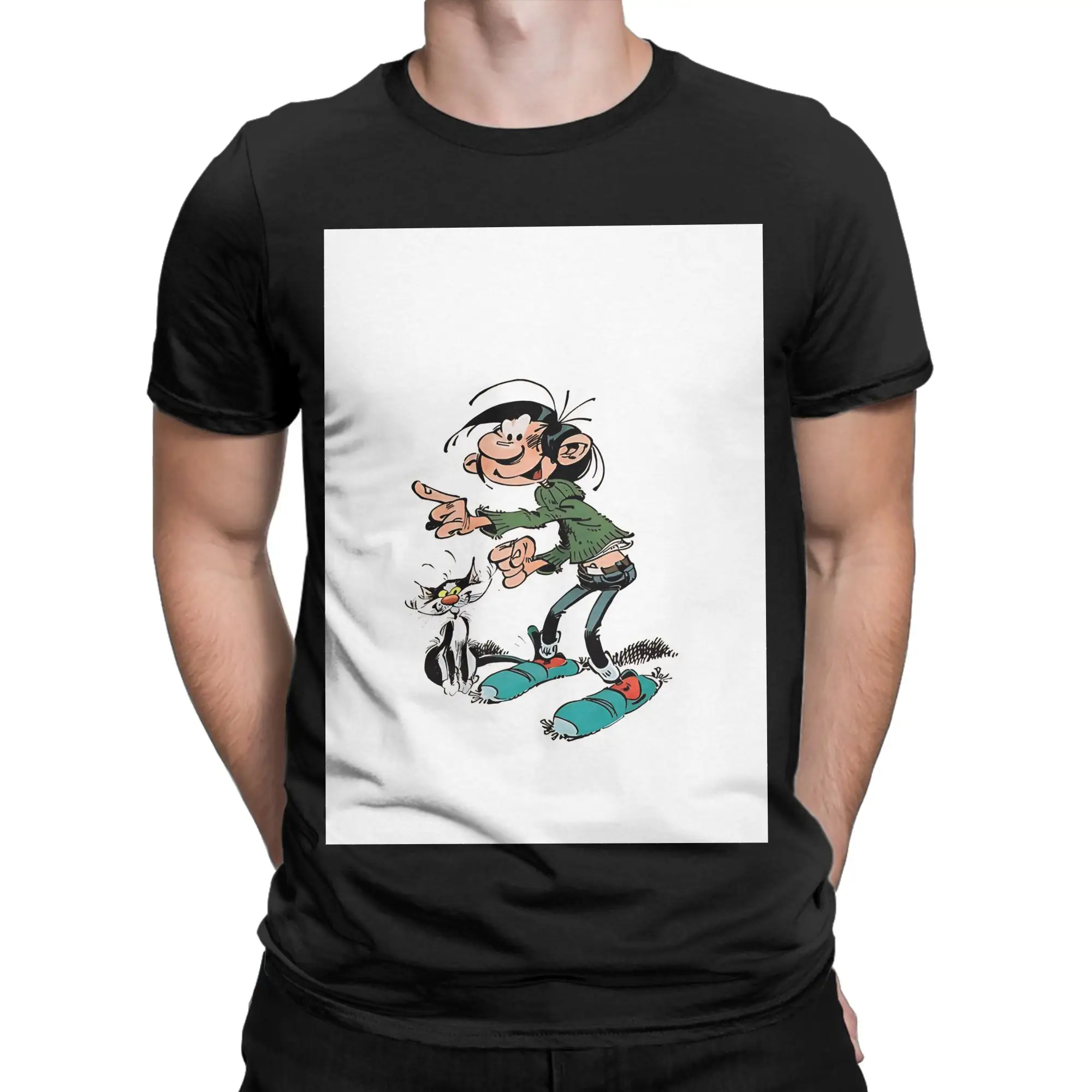 Gaston lagaffe Graphic Shirt white painting Novelty 100% Cotton T-Shirt Gaston Lagaffe Tops Tees For Men