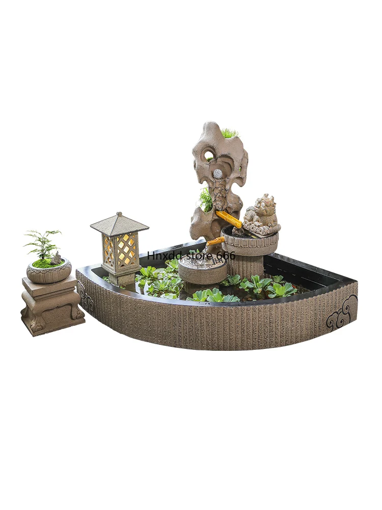 Chinese balcony fish pond water feature courtyard garden layout pool decoration