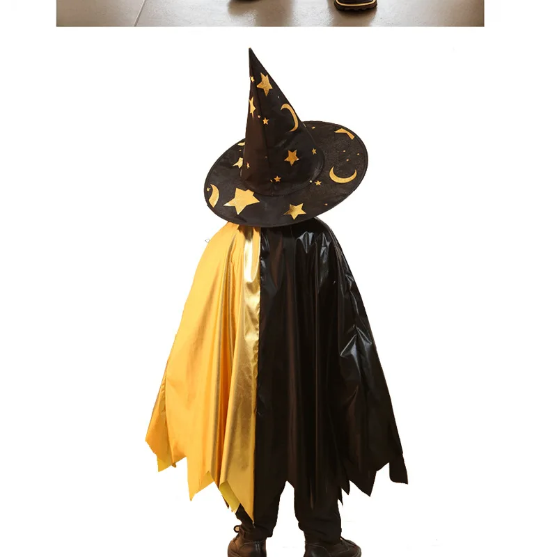 Halloween Children's Cloak Star Witch Dress Magician Printed Cloak Set With Hat For Boys Girls