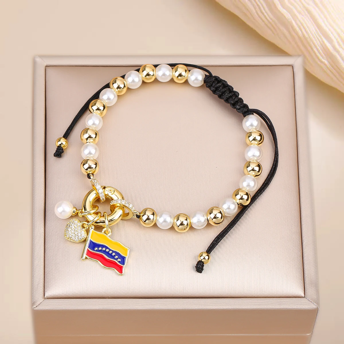 تصميم جديد النحاس الخرز اللؤلؤ سلسلة مضفر تاج فنزويلا العلم الصليب سوار جديد أزياء النساء حزب عيد ميلاد مجوهرات هدية #3