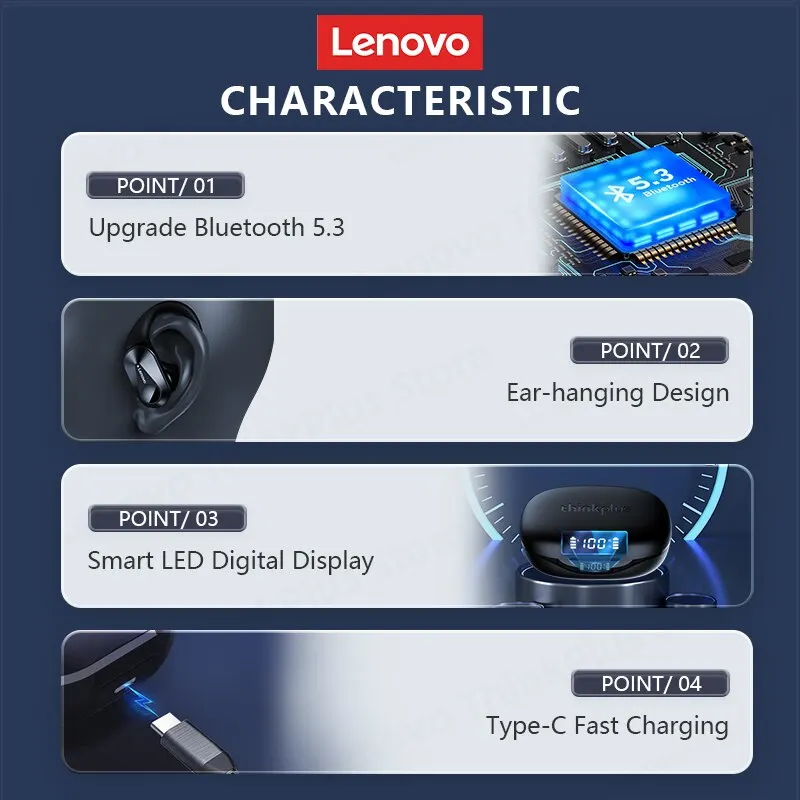 レノボlp75 Bluetooth 5.3イヤホン2つワイヤレススポーツヘッドフォンledデジタルディスプレイhifiステレオノイズリダクションゲーミングイヤフォン