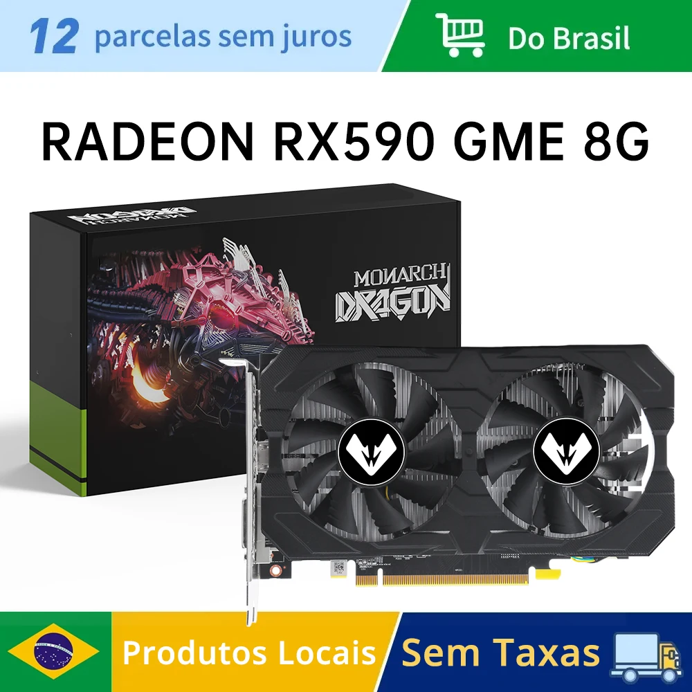 MOUGOL AMD Radeon RX590 8G Placa gráfica GDDR5 Memória de vídeo 256Bit DVI + DP Interface DirectX12 para computadores desktop para jogos