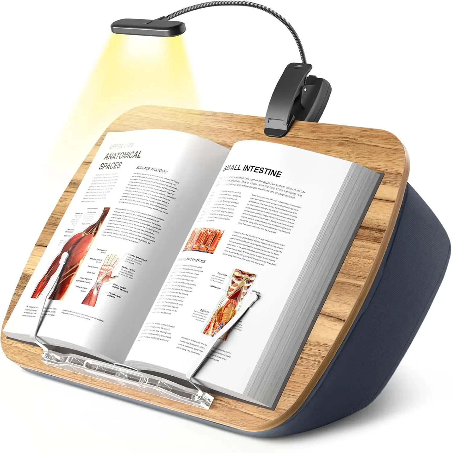 

Держатель для книг с подсветкой и функцией hands-free, удобная подставка для чтения на кровати, столе, диване - деревянная подставка для любителей книг