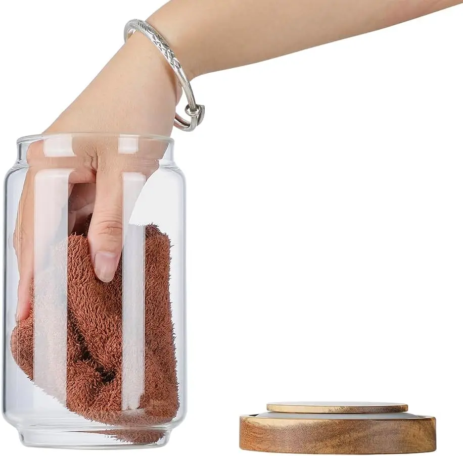 4 مجموعات متوفرة، 2 قطعة برطمانات تخزين الطعام الزجاجية، حاويات المطبخ مع أغطية خشبية محكمة الغلق للمعكرونة والكوكيز والمكسرات والقهوة