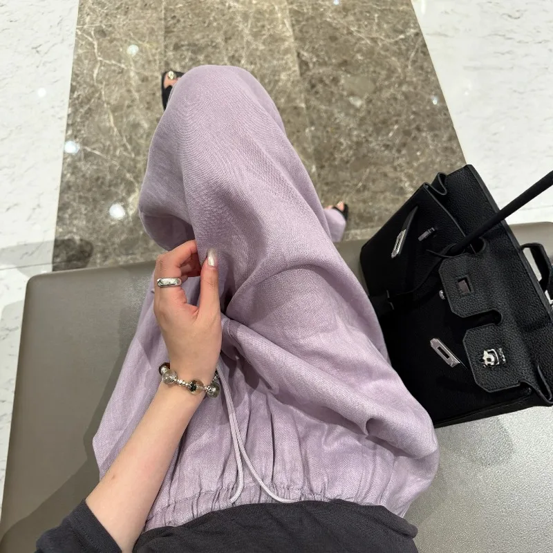 

Casual Chic Wide Leg Long Pants Fashion Elegent Women Office Lady Pockets Pleated Trousers Summer Thin Comfortable Cooling Pants