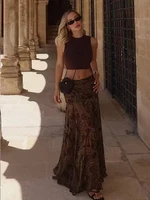 Ruffles Pleated Long Skirts For Women Fashion 2025 New Vintage Printed Midi Skirt High Street Casual Chic Party Skirts - Image 2