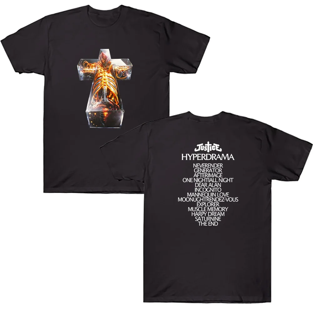 

Justice Band HYPERDRAMA Cross T-shirt Unisex Retro Cotton Tee Heavy Metal Oversized Streetwear Vintage Breathable Casual T Shirt