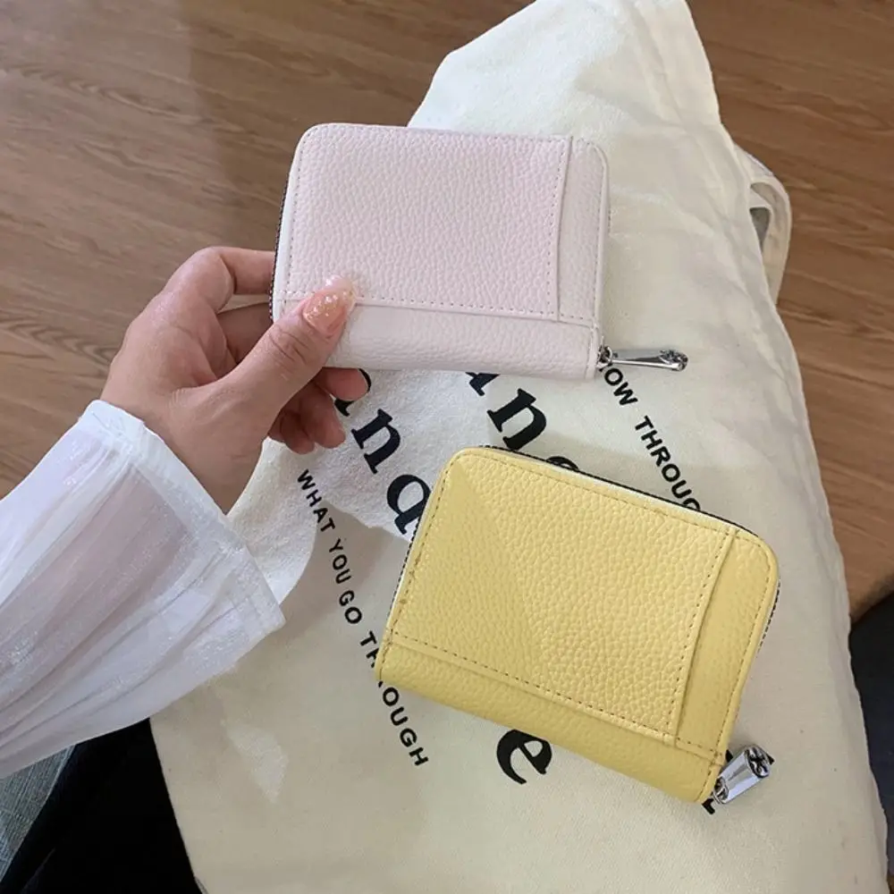 

Simple PU Short Wallet Solid Color Large Capacity Leather Card Holder Pouch Zipper Women Coin Purses Ladies