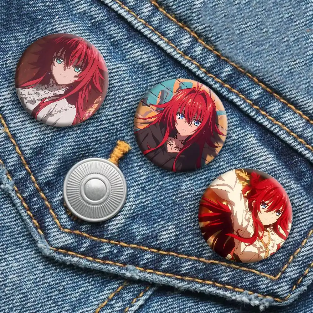 Red R-Rias G-Gremory Anime Girls Badges Round Cosplay Pin Bag Decor Fans Collect Friends Gifts Brooch