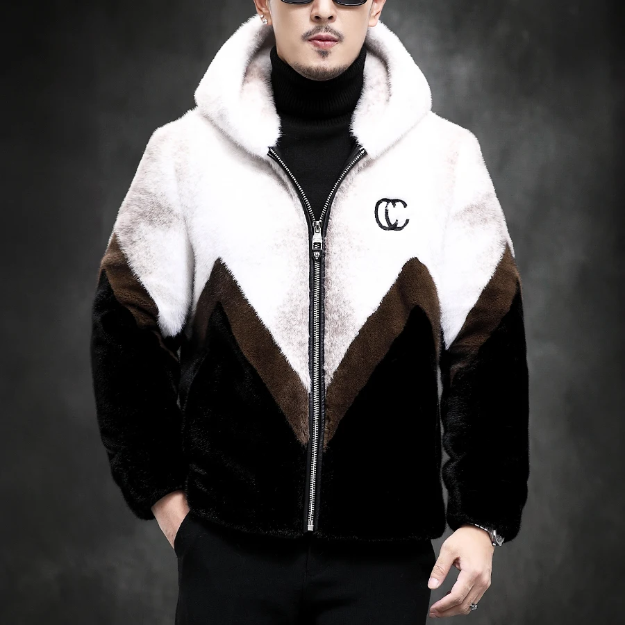 

Мужская роскошная куртка с капюшоном из искусственной норки, повседневное осенне-зимнее пальто с верхней одеждой на молнии