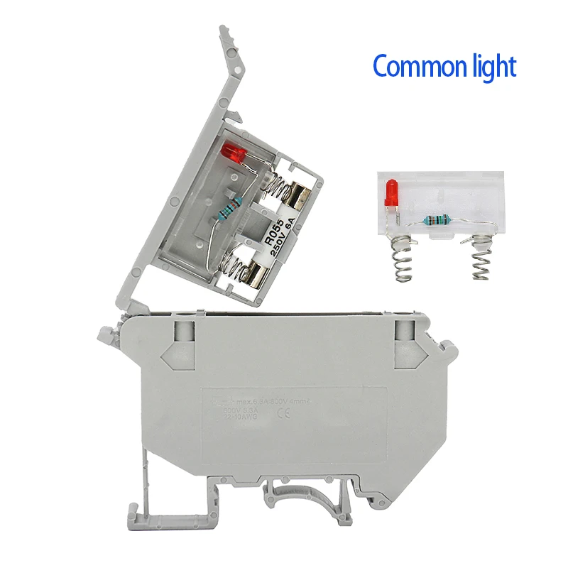 10Pcs UK5 HESI Guide Rail Type Fuse Terminal With LED Light 220V 24V Ordinary Traffic Lights Uk5RD Fuse Terminals Block