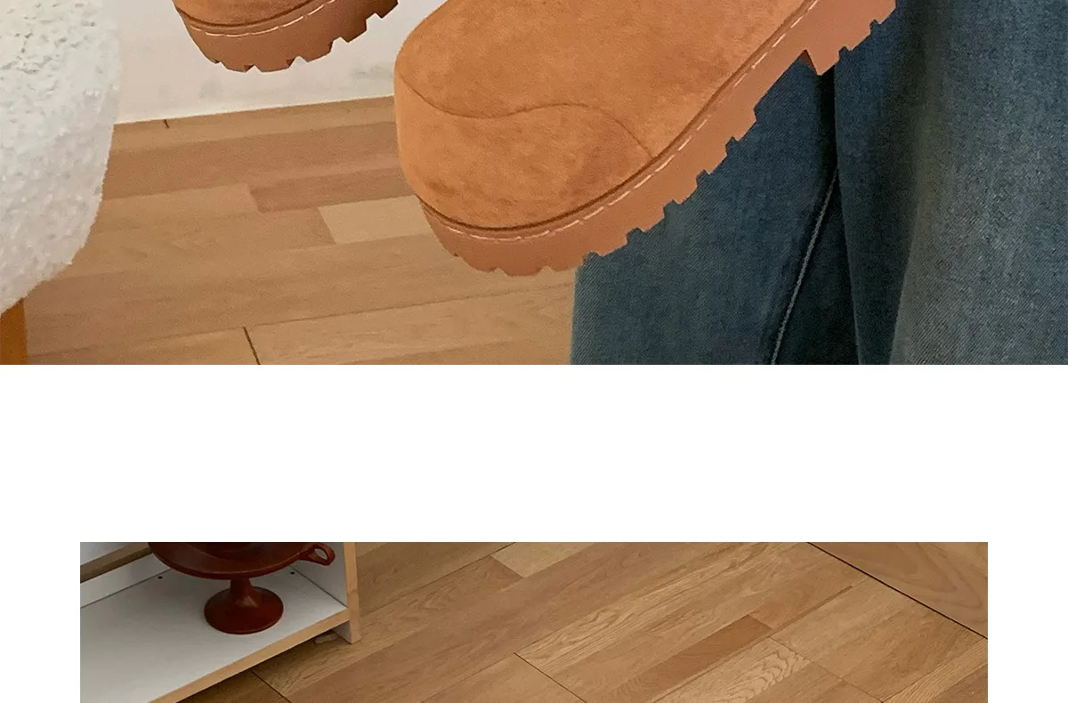 Neue Damen-Schneestiefel mit niedrigem Absatz, Markenschuhe, Winter-Knöchelstiefel zum Überziehen, warme Plüschschuhe für Damen, luxuriöse Damenmode, breite Stiefeletten – Detail 10