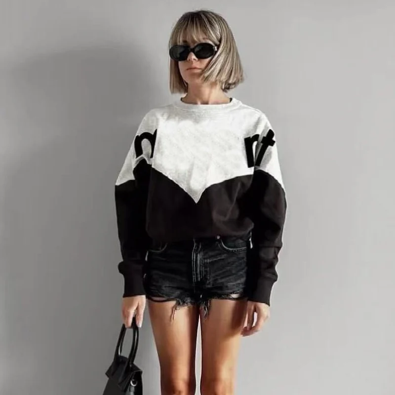 Trendy merk oversized dameshoodie Klassieke letter Floing Splicing Decoratie Casual Spor Velvet irt Batwing Sve