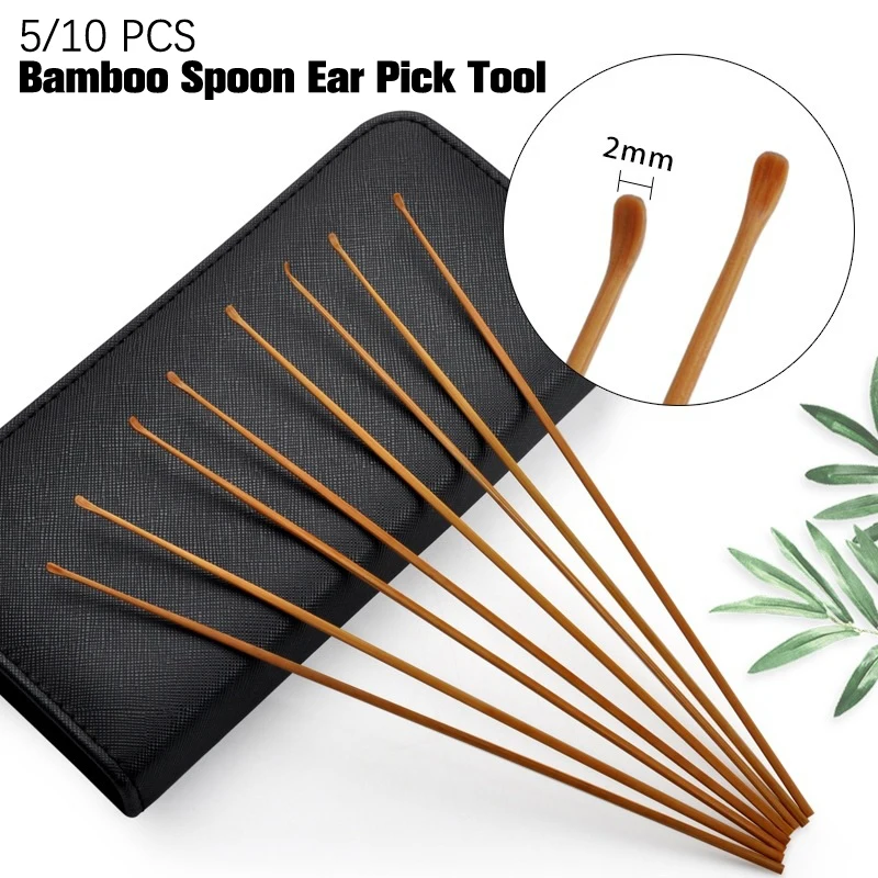 5/10Pcs Wood Coal Bamboo Spoon Ear Pick Tool Polishing Round Bamboo Handle Ear Cleaner Creative Gift