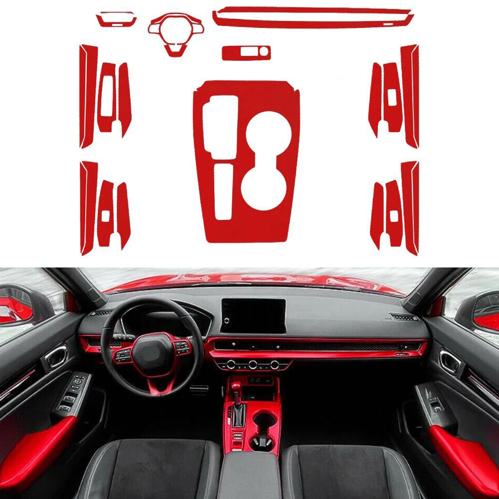 

1x Interior Cover Trim Stickers For Honda For Civic 11th 2022 Only 3D Carbon Fiber Texture Vinyl Sticker Red Carbon Fiber Look