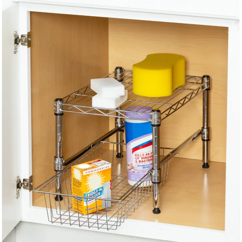 Honey Can Do Chrome and Steel Stacking Cabinet Organizer, with Shelf and Drawers