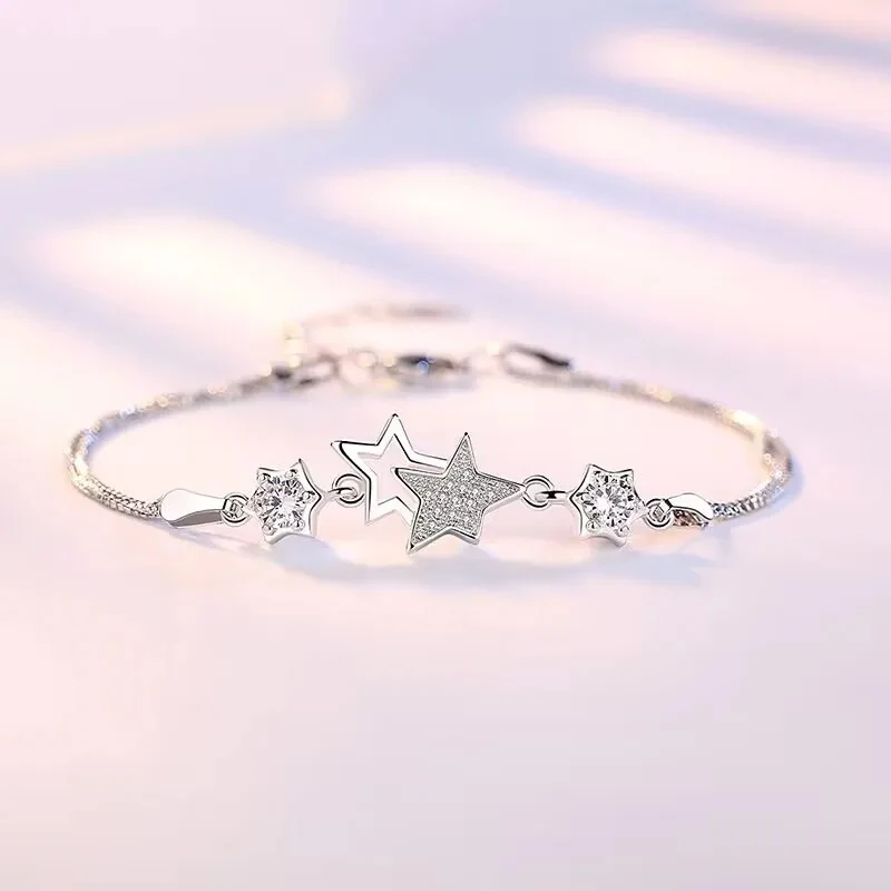 Original designer 925 Sterling Silver Elegant Charm Crystal Star Bracelets for Women Jewelry Fashion Party Wedding Accessories