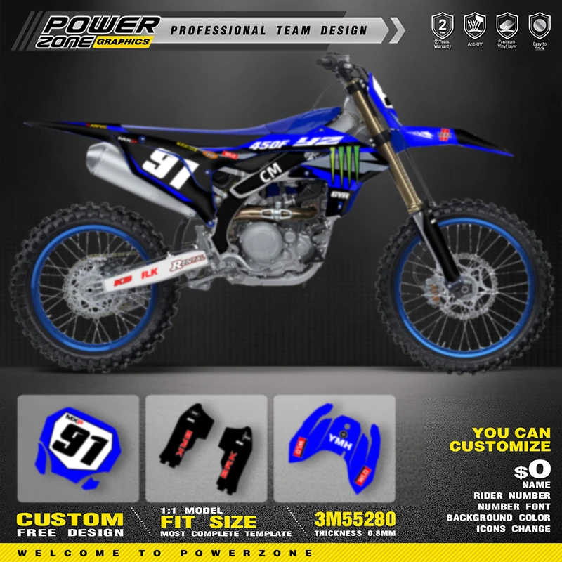

PowerZone пользовательские графические фоны для команды, набор наклеек для YAMAHA YZF250 2024-2026 YZF450 2023-2025, наклейки для мотоциклов 02