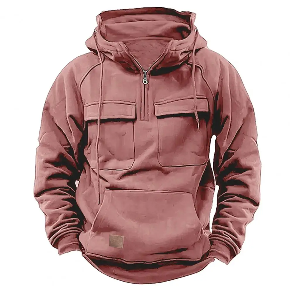 

Men's Loose Hoodie Sweatshirt with Drawstring Big Patch Pocket Half Zipper Fall/winter Pullover