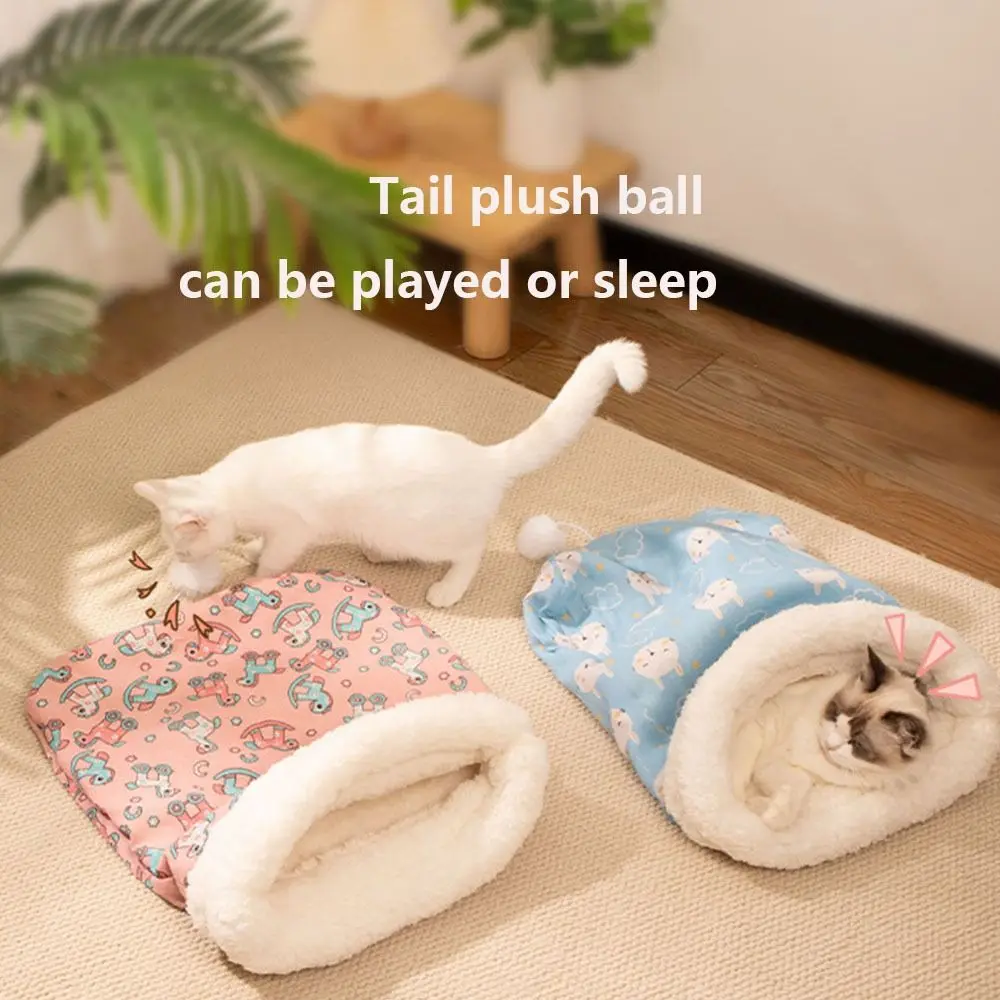 Lovely Soft Cat Sleeping Bag Comfortable Pocket Type Tunnel Cat Nest Semi-closed Fluffy Feel Winter Cat Bed Pet House