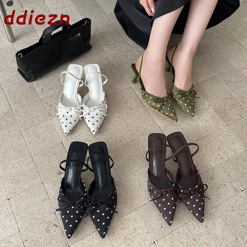 

Женские босоножки на высоком каблуке с острым носком, летние мюли 2026 года, элегантные туфли-слингбэки с бантом-бабочкой для вечеринок