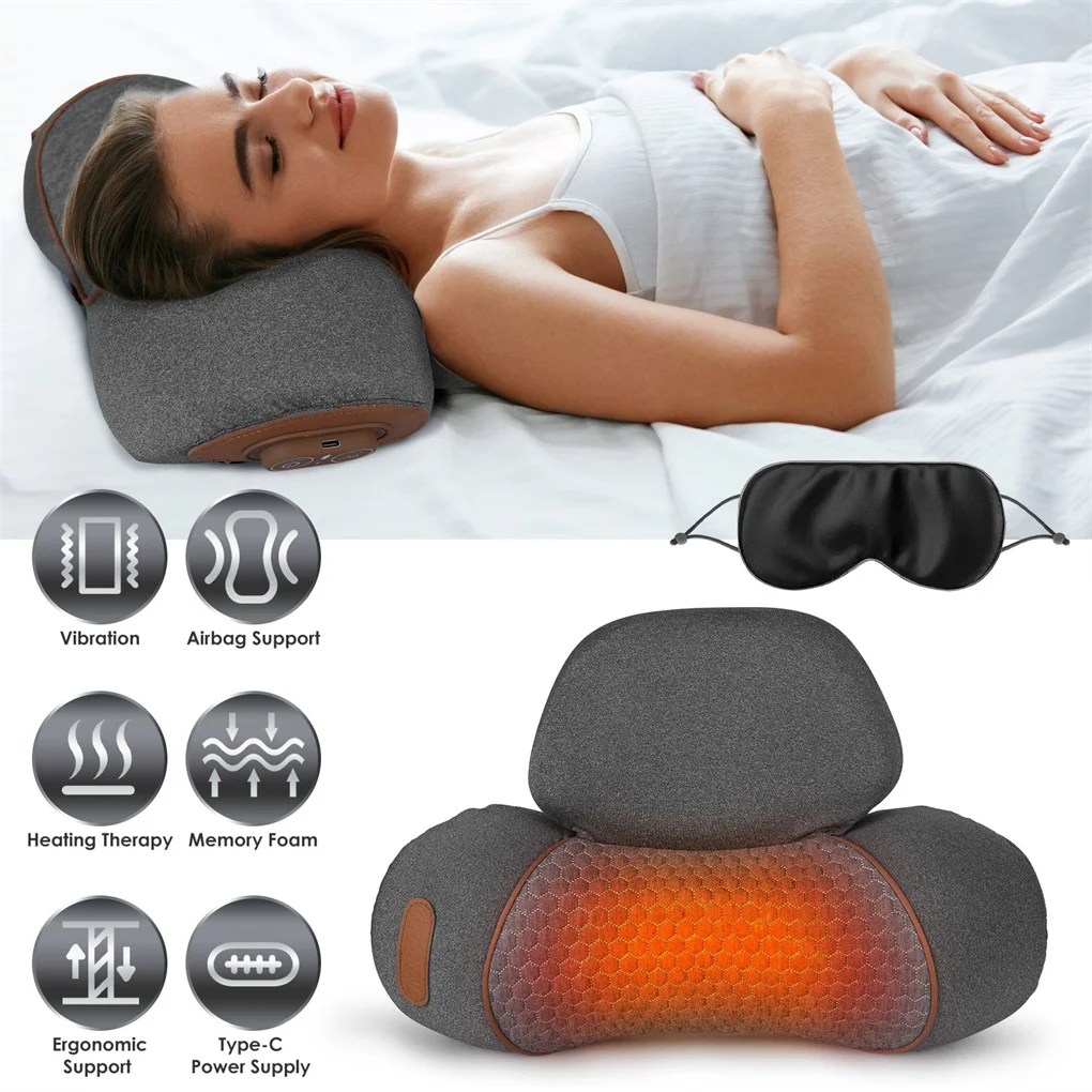 3-in-1 Neck Massager Pillow with Vibration, Airbag & Heating Functions - Ergonomic Cervical Support Pillow for Neck Pain Relief,