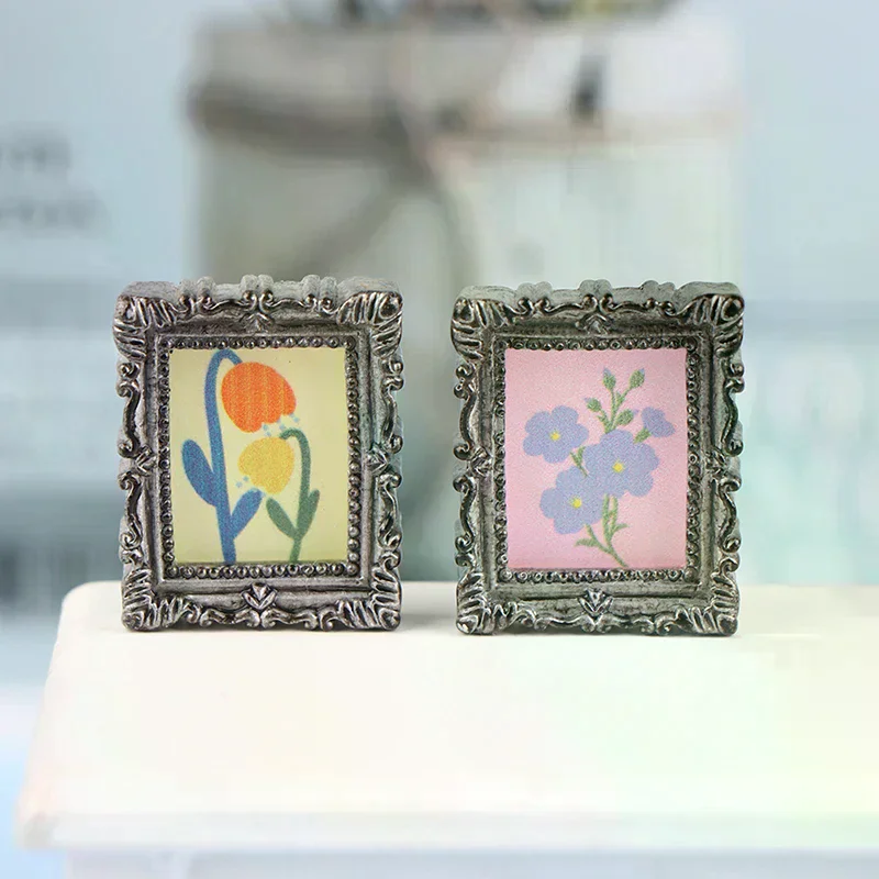 2 قطعة دمية صغيرة مصغرة 1:12 الإطار العتيقة ماني الإطار النفط اللوحة Diy بها بنفسك دمية ديكورات منزلية اكسسوارات