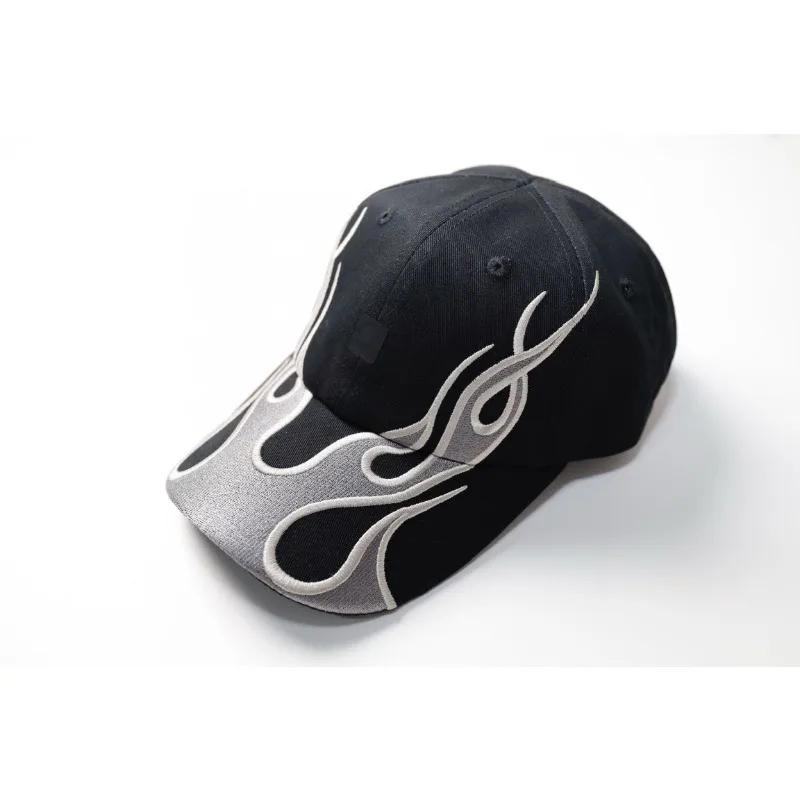 

High Street Silver Flame Embroidery Panel Baseball Cap Men Women Casual Fashion Hats Apparel Accessories