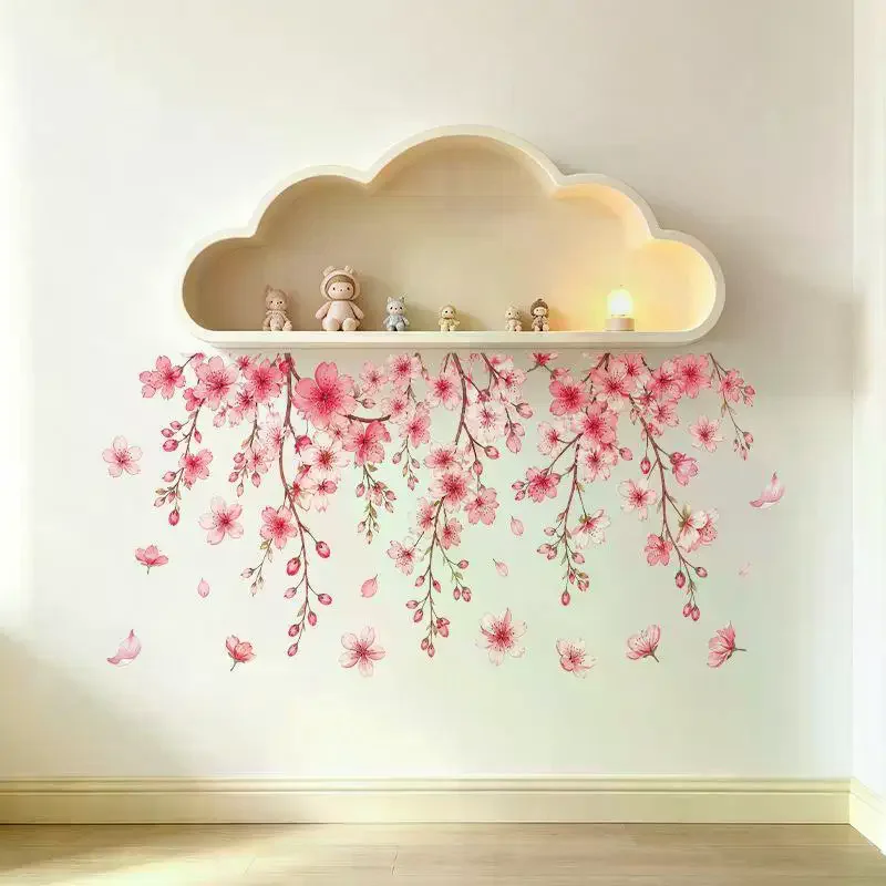 Pink Cherry Blossom Wall Stickers Self Adhesive Waterproof Perfect For Living Room Bedroom Home Decor