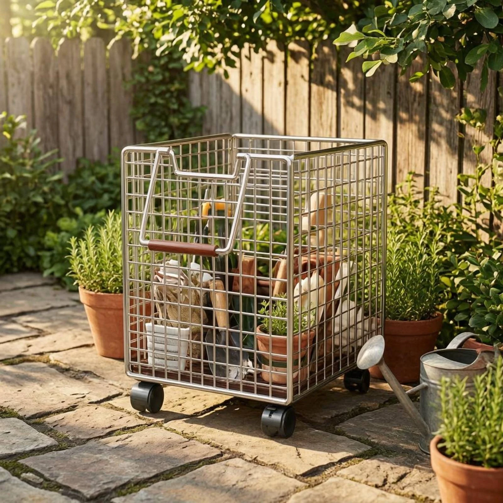 Rolling Wire Basket Trolley openworkGrid Metal Utility Trolley Rolling Storage Basket Push Handle Rectangular