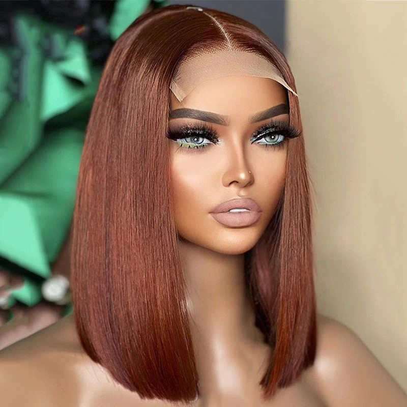 Reddish Brown Bob Lace Frontal Wig Human Hair 13x4 Straight Lace Front Wig Short Bob Wig Copper Red Lace Frontal Bob Wigs