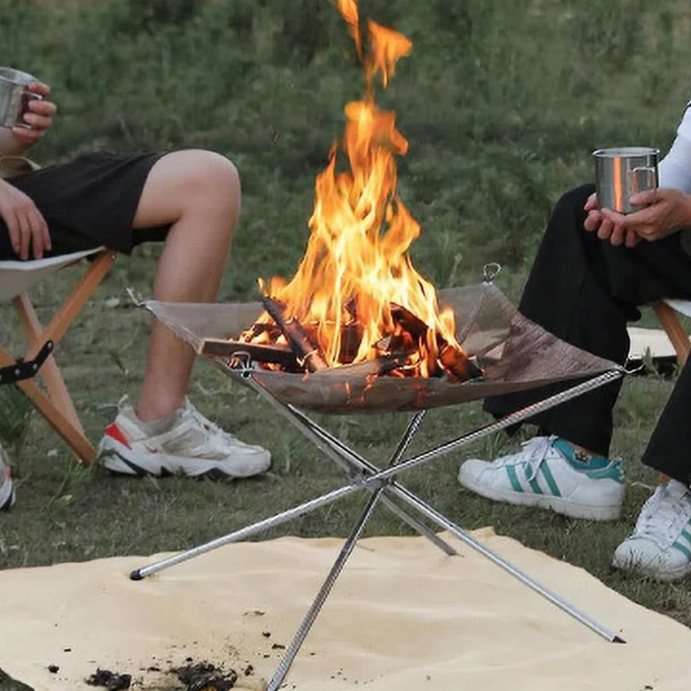 المحمولة التخييم حفرة معدنية للحريق شواء شبكة من الاستانلس استيل حفرة النار موقد الخشب حامل النار الإطار رف في الهواء الطلق شواء النار أدوات الطعام