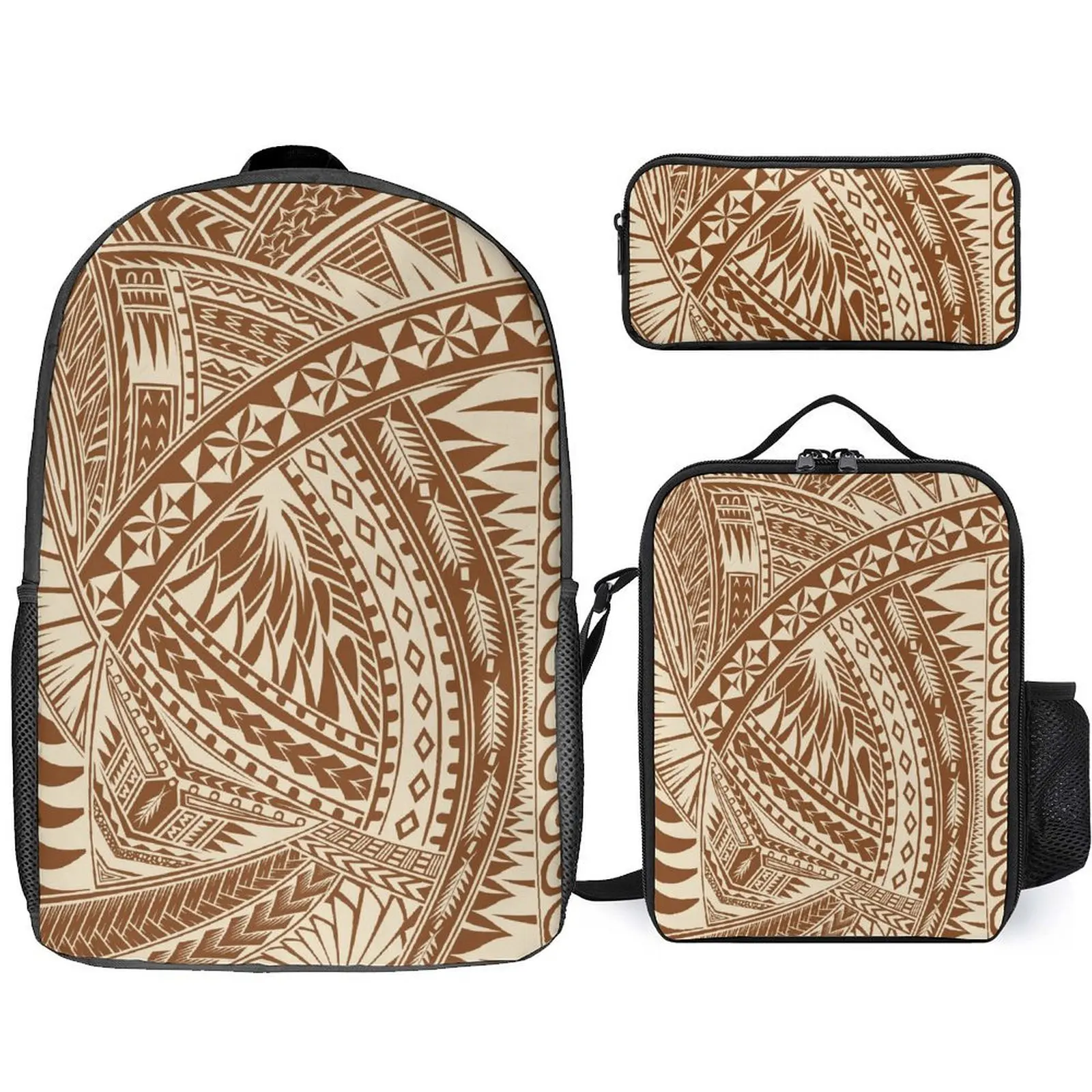 

Полинезийский набор рюкзаков для школы: школьный ранец для мальчиков и девочек, пенал, сумка для обеда, дизайн с этническим узором в стиле Самоа, на заказ