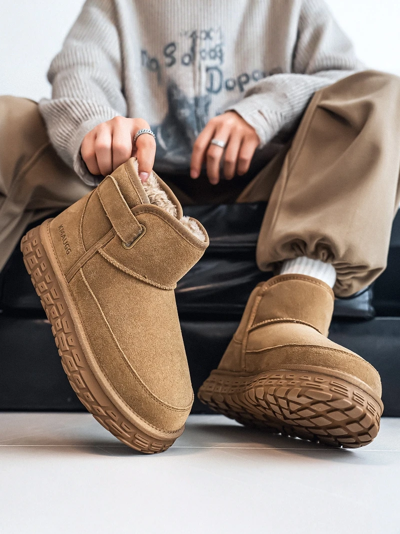 

Men's Winter Snow Boots Waterproof Non-Slip Thick Bottom Fleece Lined Warm Cotton Shoes for Teens And Young Adults