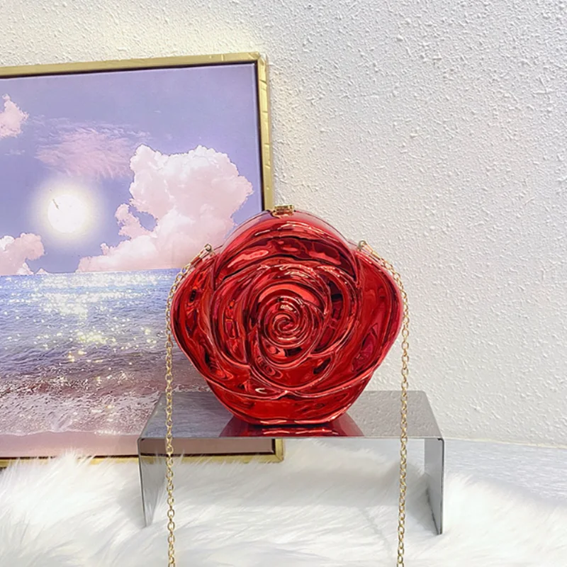 

Fashion Luxury Rose Flower Acrylic Bag Summer Trend Deluxe Change lipstick Crossbody clutch bag