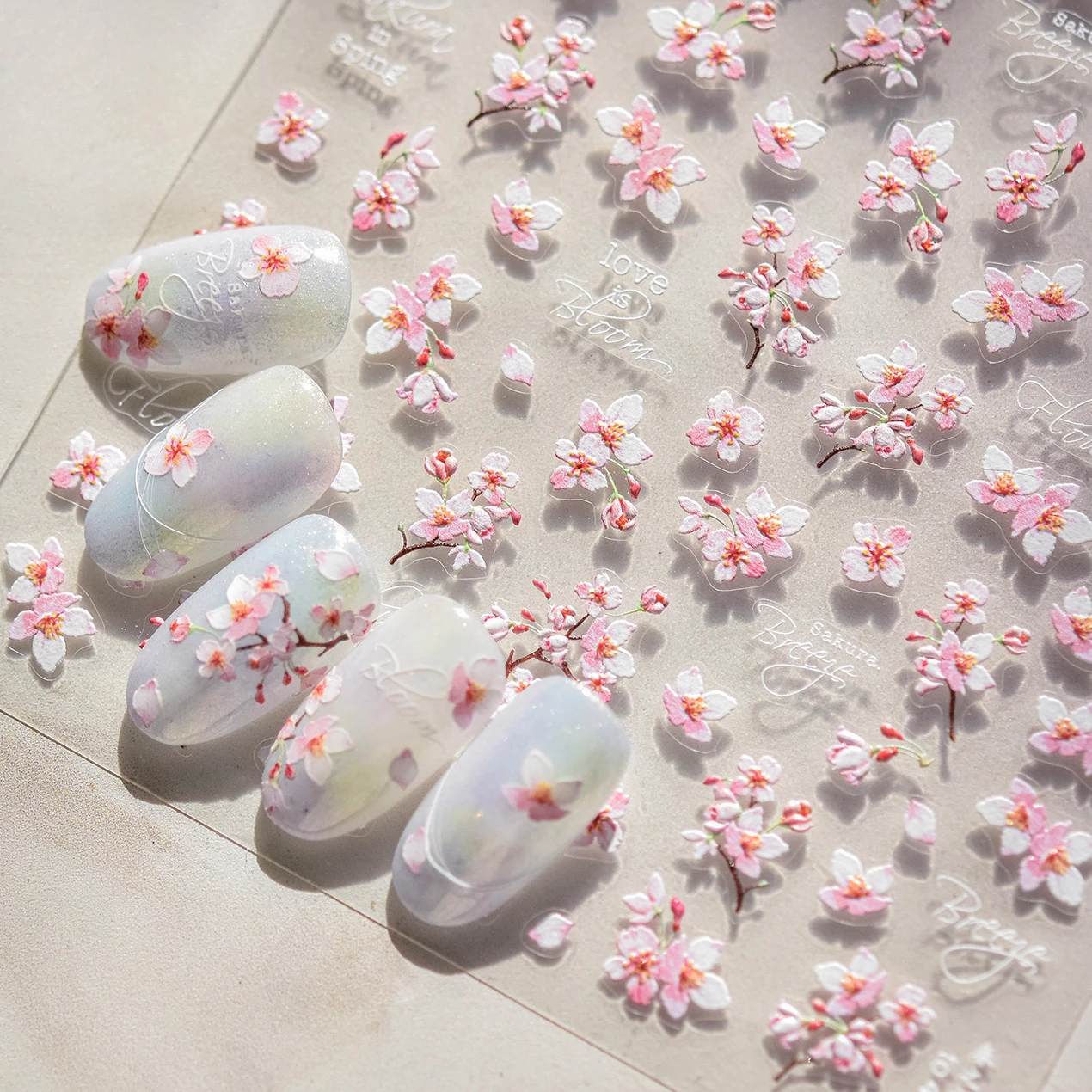 

5D Soft Relief Floral Nail Art Sticker Cherry Blossom Sakura Living Peach Branch Spring Adhesive Decals for Chic Manicure