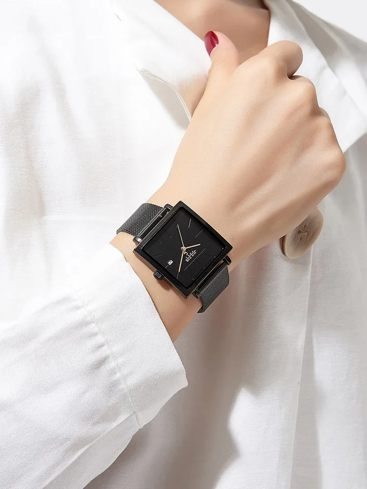Top Julius – montre en Nylon pour femmes, élégante, Simple, carrée, à la mode, en cuir véritable, cadeau d\'anniversaire pour filles, sans boîte