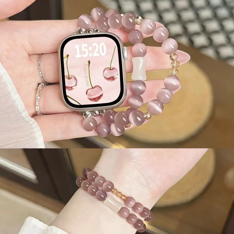 Beads Link Strap For Xiaomi Miband 10Pro/9Pro/8Pro Elastic Band Fashion Jewelry Women Bracelet For Redmi Watch 6 5 4 Accessories