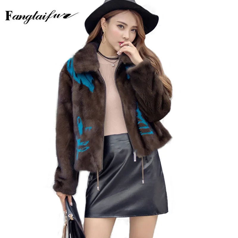 

Новая зимняя импортная шуба из вельвета и меха норки Ftangaiur, с длинными рукавами, отложным воротником, однотонная, короткая, из натурального меха норки