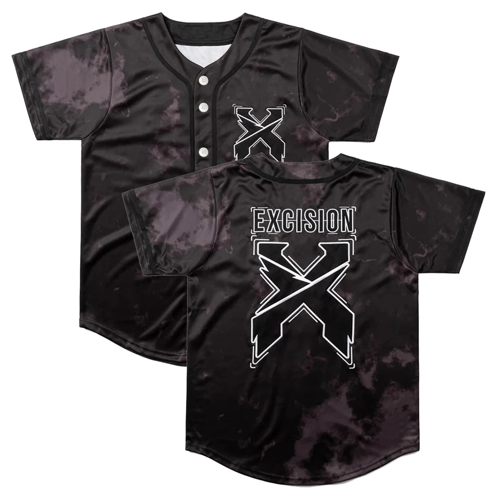 EXCISION Merch Headbanger Tie Dye Baseball Jersey Black Shirt V-Neck Short Sleeve Tee Men Women Fashion Clothes