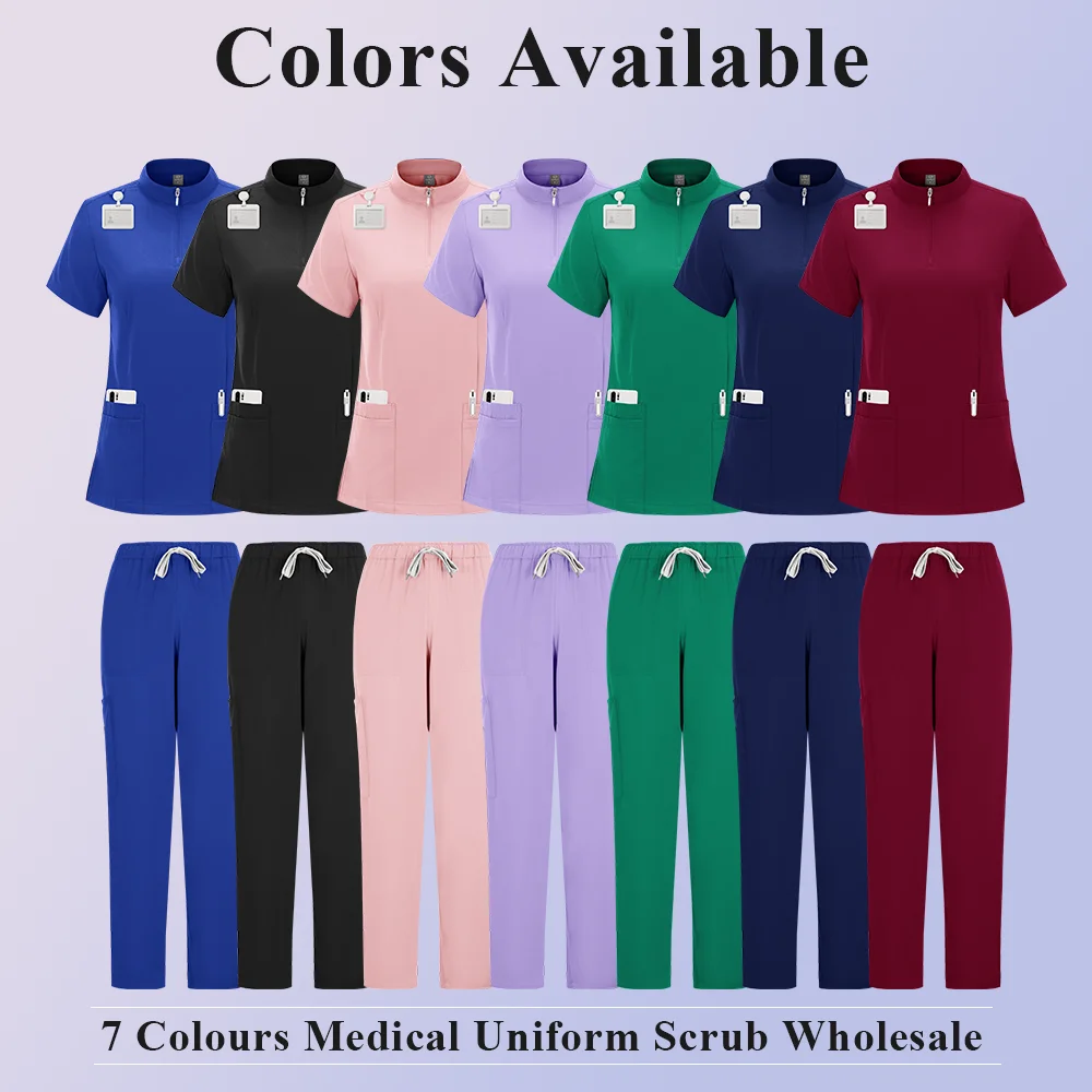 Women Nurse Shirt Frosted Set Stylish Zipper Plus Size Care  Beautiful Solid Color Overalls  Top and Pants Uniform