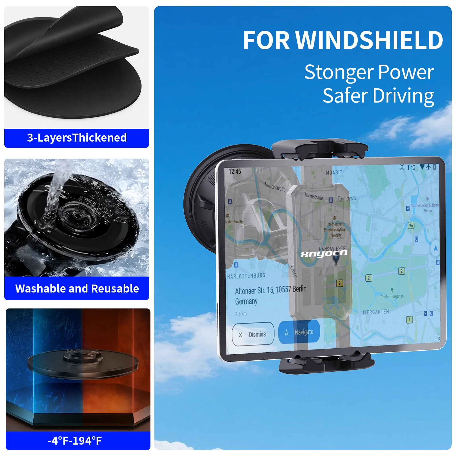 Großer Saugnapf-Autohalter für Tablets und Smartphones von 4-14 Zoll für Armaturenbrett, Windschutzscheibe, Schreibtisch und Wand, kompatibel mit iPad und Samsung – Detail 5