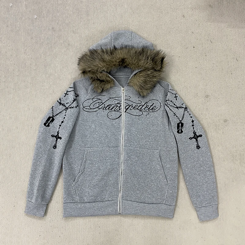 هاي ستريت هوديي غير رسمي فضفاض طباعة سستة الرجال المرأة الخريف الشتاء سترة الشارع الشهير الموضة