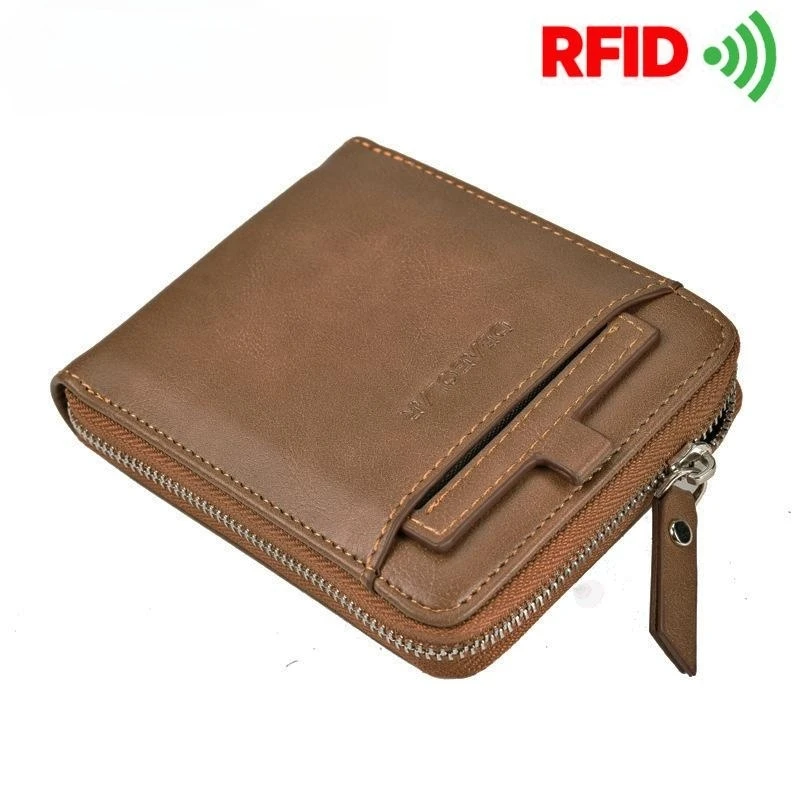 RFID Men's Zipper Leather Wallet Credit Card Holder Fashion Casual Leather Wallets High Capacity Coin Purse