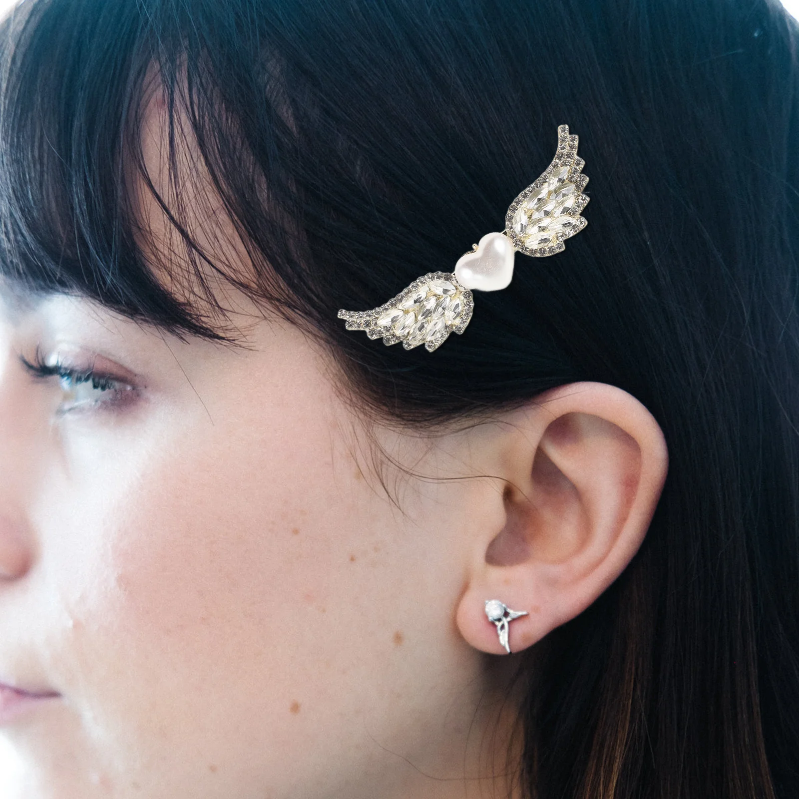 

2Pcs Pearl Heart Hair Clip Wings Hairpin Beautiful Hair Jewelry Daily Party Accessory Hairpin