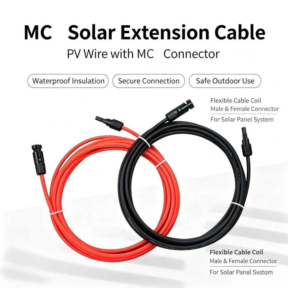 1 Pair Solar Panel Extension Cable Copper Wire Black and Red with Solar Connector Solar PV Cable 4mm2 12AWG