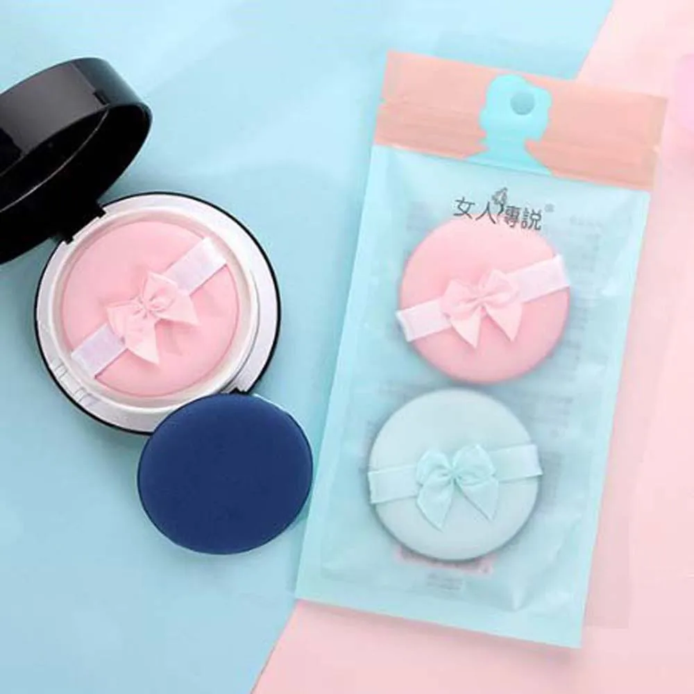 2Pcs/set Fluffy Makeup Puff Soft Washable Dry Wet Use Foundation Powder Puff Bowknot Puff Set Cosmetic Puff Cosmetics