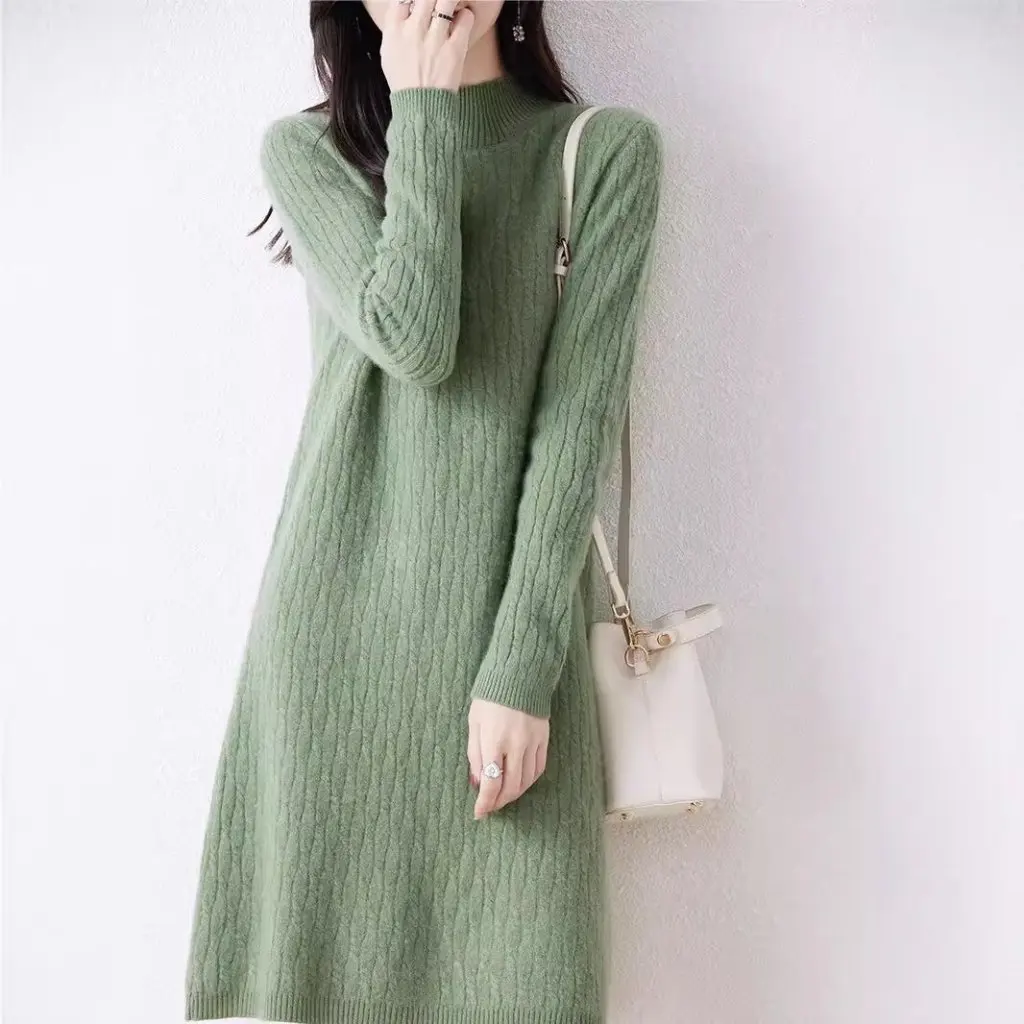 

Женское свободное вязаное платье-свитер, длинная универсальная базовая юбка, облегающая модная осень-зима